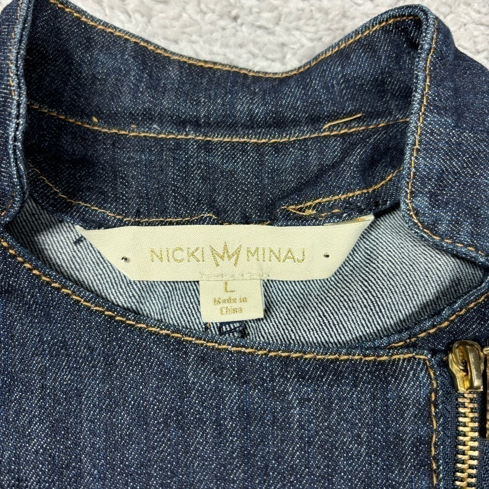 Nicki Minaj Jacket Womens Large Moto Jean Jacket Denim Dark Streetwear Night Out - Picture 2 of 4
